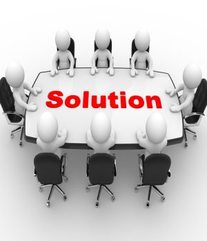 Businessman 3d people - men, person at a conference table. Solution