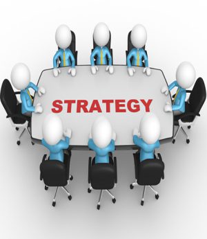 Business strategy 3d people - men, person at conference table. Business strategy